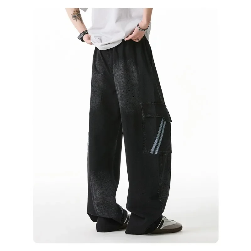 American Style Men's Denim Pants Cargo Washing Fashion Loose Men's Straight Trousers Casual Wide Leg Jeans Big Size 8XL New