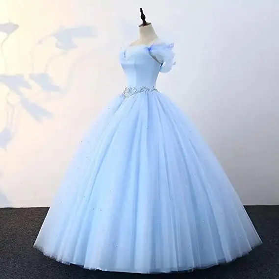 GUXQD-vestido De baile azul claro De 15 años, traje Formal De tul De alta calidad para fiesta De cumpleaños De Cenicienta