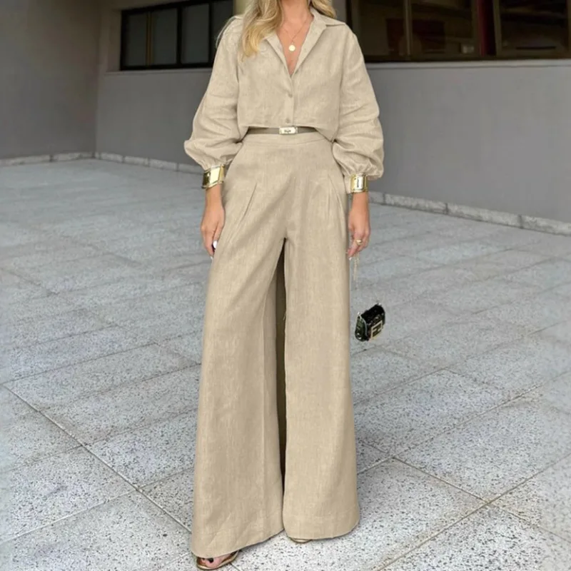 

Cotton and linen high-end high waisted fashionable casual set for autumn and winter new style, two piece set with temperament