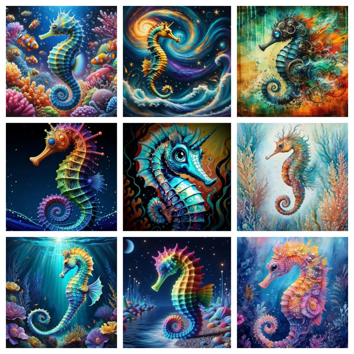 

Marine Animals DIY Diamond Art Painting Little Seahorse Square Mural Diamond Embroidery Beginner Handicraft Home Decor