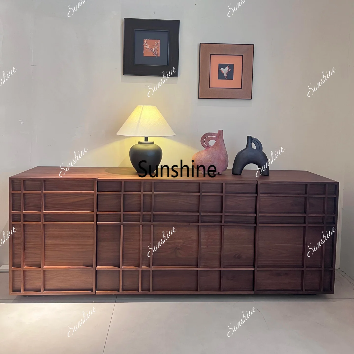 

Medieval solid wood creative dining side cabinet household living room locker