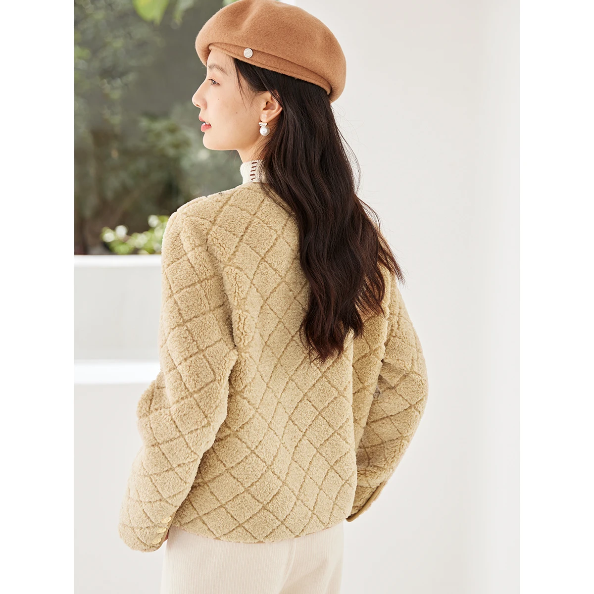 SENTUBILA Giubbotti in pelliccia finta da donna 2025 Argyle Girocollo Bottoni in metallo Cappotto in pelliccia sintetica Capispalla invernale da donna vintage W54WM3630X