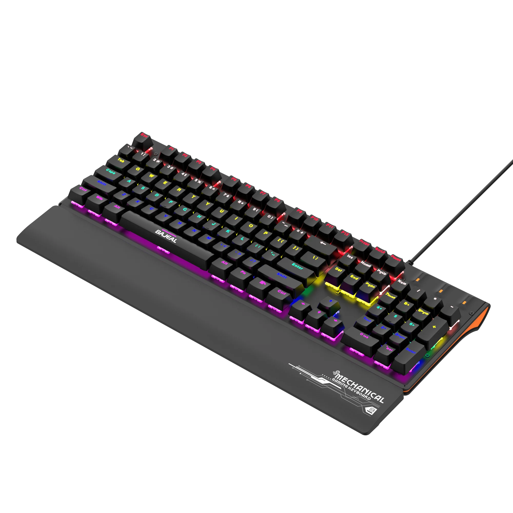 Baji k600 com fio brilhante verdadeiro mecânico azul interruptor gaming esports mesa computador universal com descanso de mão teclado para jogos