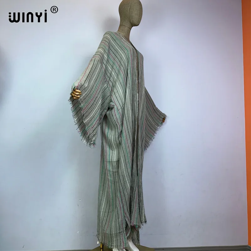 WINYI-Sexy Kimono Cardigan Cover-Up, Elegante, Monocromático, Artesanal, Tintura, Vestido de Praia, Roupa de Banho, Outwear, Nova Moda, Outono