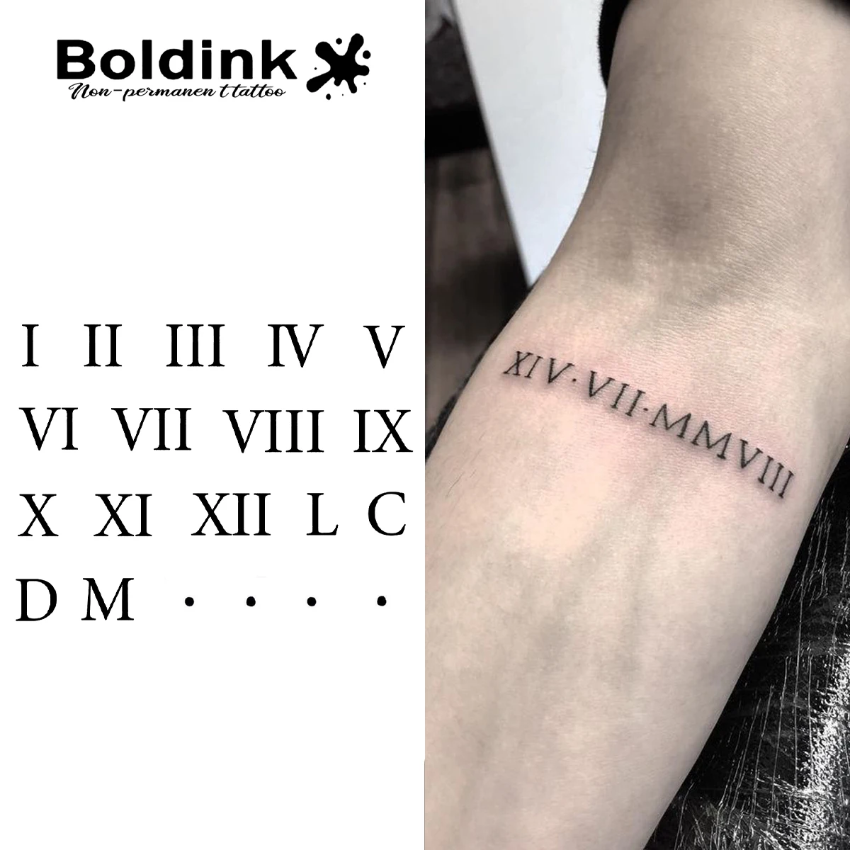 Roman numerals Boldink Temporary Tattoo,Lasts To 15 Days New Technology Magic Waterproof Semi Permanent Sticker.