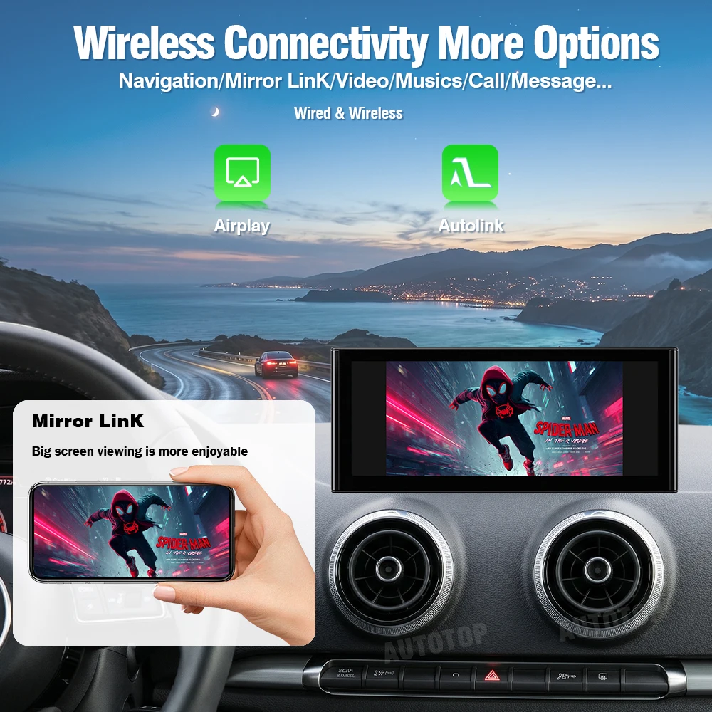 AUTOTOP Display Radio per Auto Ultra Sottile da 10,25/12,3 Pollici per Audi A3 S3 8V 2012-2020 MIB1 MIB2 CarPlay Wireless e Cablato Android Auto AirPlay AutoLink Bluetooth AUX USB Telecamera Originale