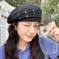 Fashion Japanese Style Washed Cotton Demin Berets Rivet Patch Retro Painter Hat Casual Visor Artist Cap Streetwear