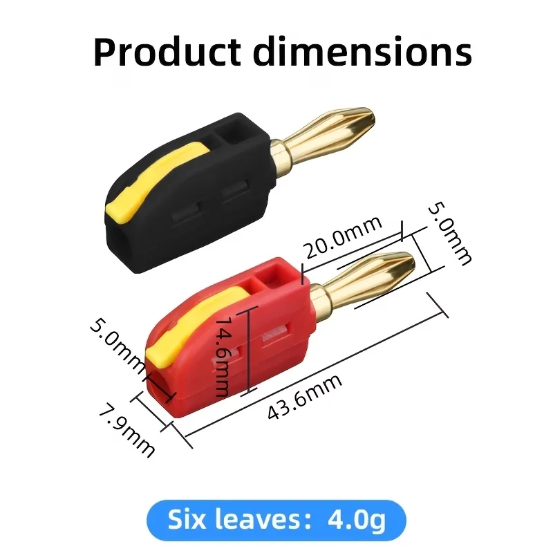 20/4 Pcs, Portable No-Solder Banana Plugs, Red and Black Dual-Color, Plug-and-Play, Suitable for Audio Systems, Music Recording.
