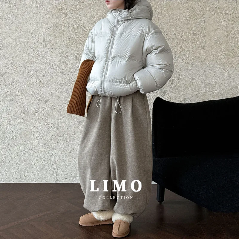 

LIMO уютные осенне-зимние теплые брюки женские ретро повседневные широкие брюки с высокой талией на флисовой подкладке шерстяные хлопковые брюки для бега