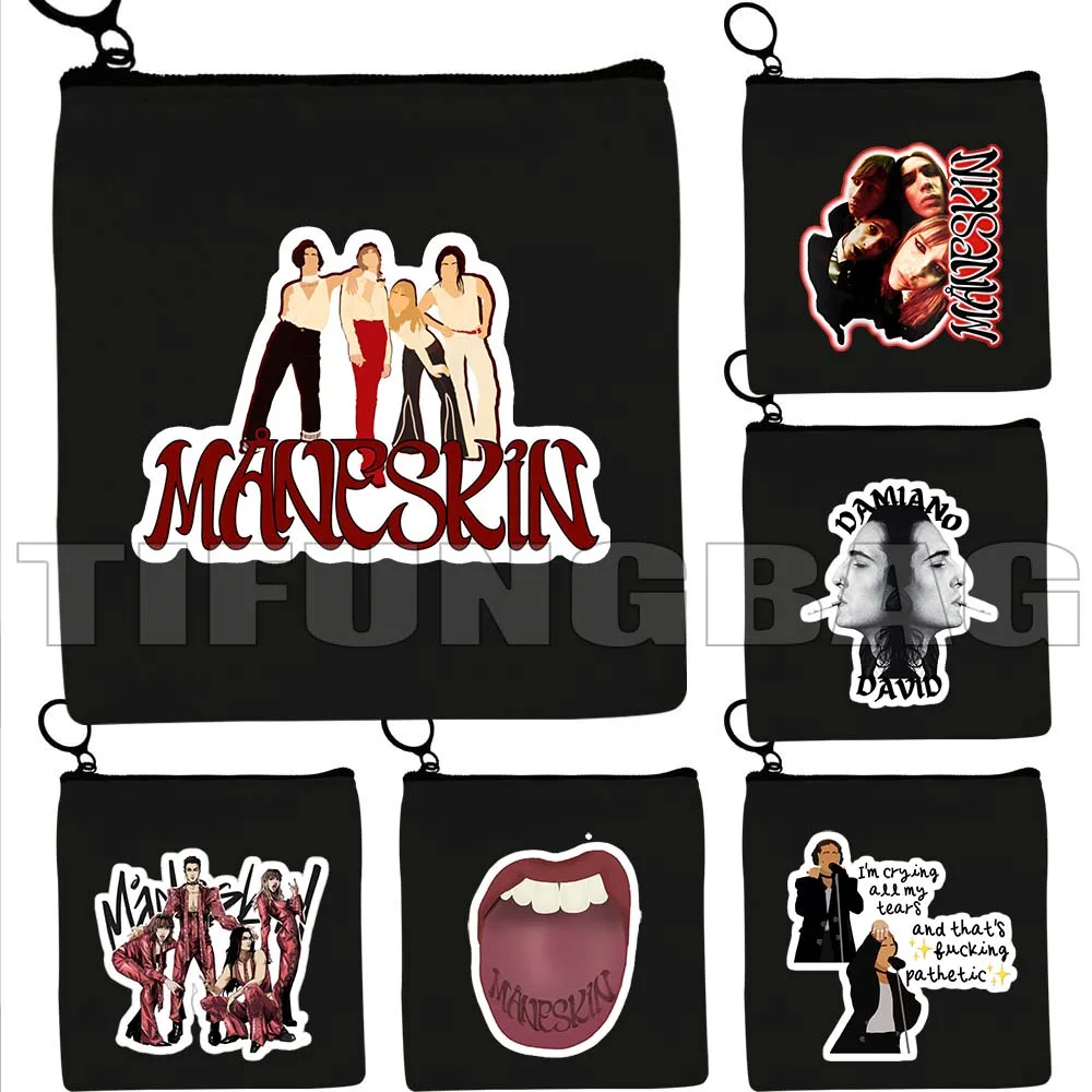 Maneskin Damiano David Italia Music Band MAMMAMIA Victoria Damian Canvas Coin Purse Bag Small Square Key Card Bag Wallet Pouch