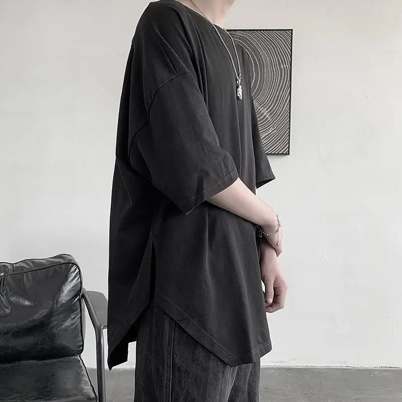 Side Slit Irregular Oversize 2xl Streetwear Korean Fashion Casual Short Sleeve T Shirt Men 2022 New Arrival Summer Harajuku Top