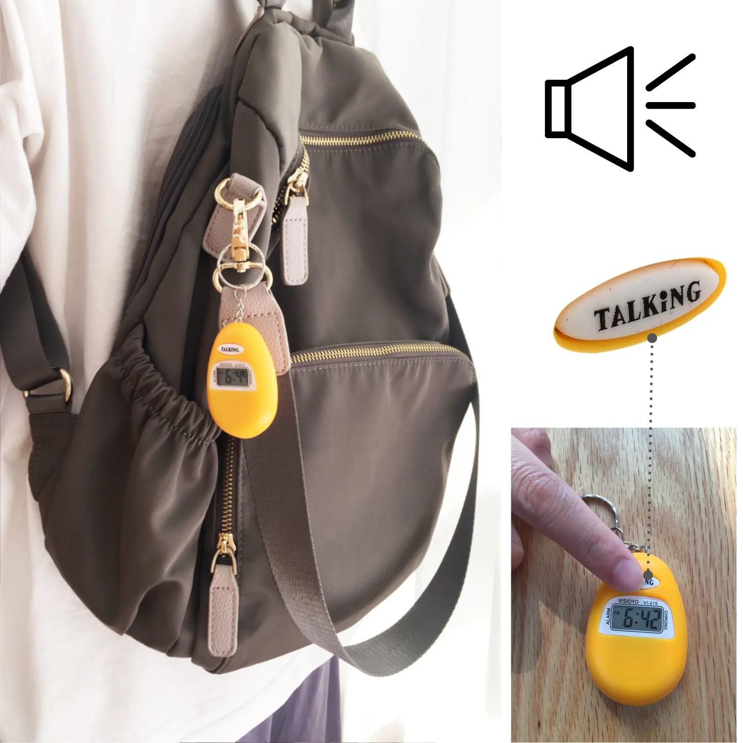 Portuguese Voice Keychain for the Visually Impaired | Audible Hourly Time & Leather Neck Strap