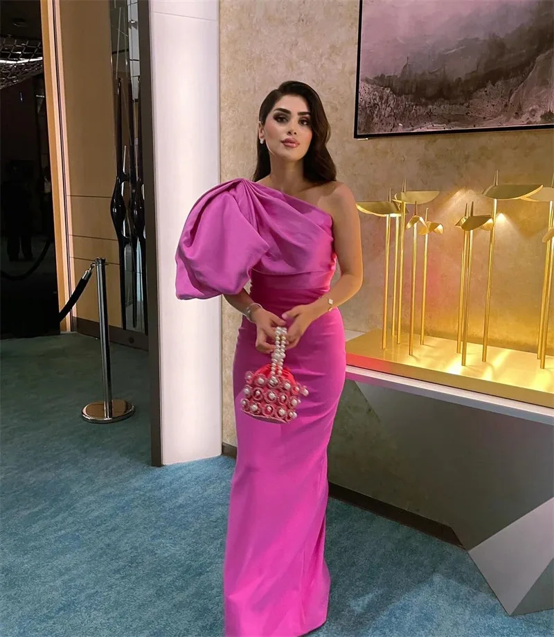 customized   Dress Hot Pink Dresses Elegant Gowns Prom Formal Evening One Shoulder Side Slit Cocktail Occasion2025