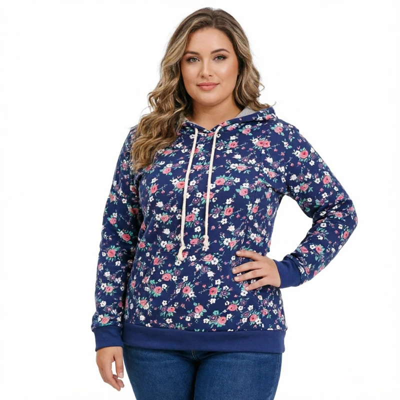 Side Zip Nursing Maternity Hoodie Floral Print Long Sleeve Hooded Drawstring Plus Size Loose Fleece Pregnant Women Sweatshirt