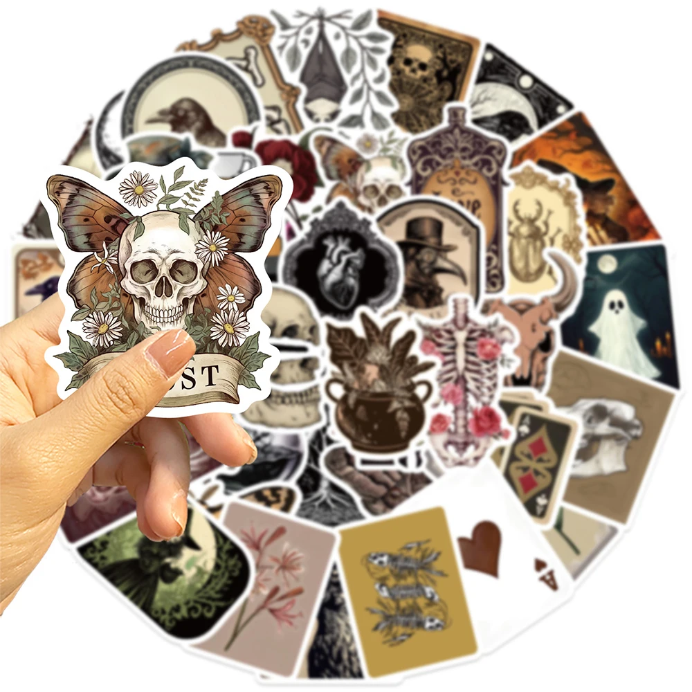 10/30/50pcs Retro Dark Romance Aesthetic Stickers Vintage Gothic Skull Witch Cartoon Decoration Decals for Phone Notebook Laptop