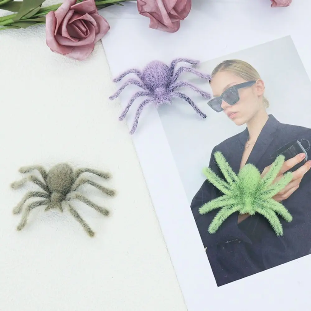 Simulation Spider Ornaments Funny Halloween Spider 3D Realistic Flocking Black Spider Cartoon Artificial Spider Party Prop