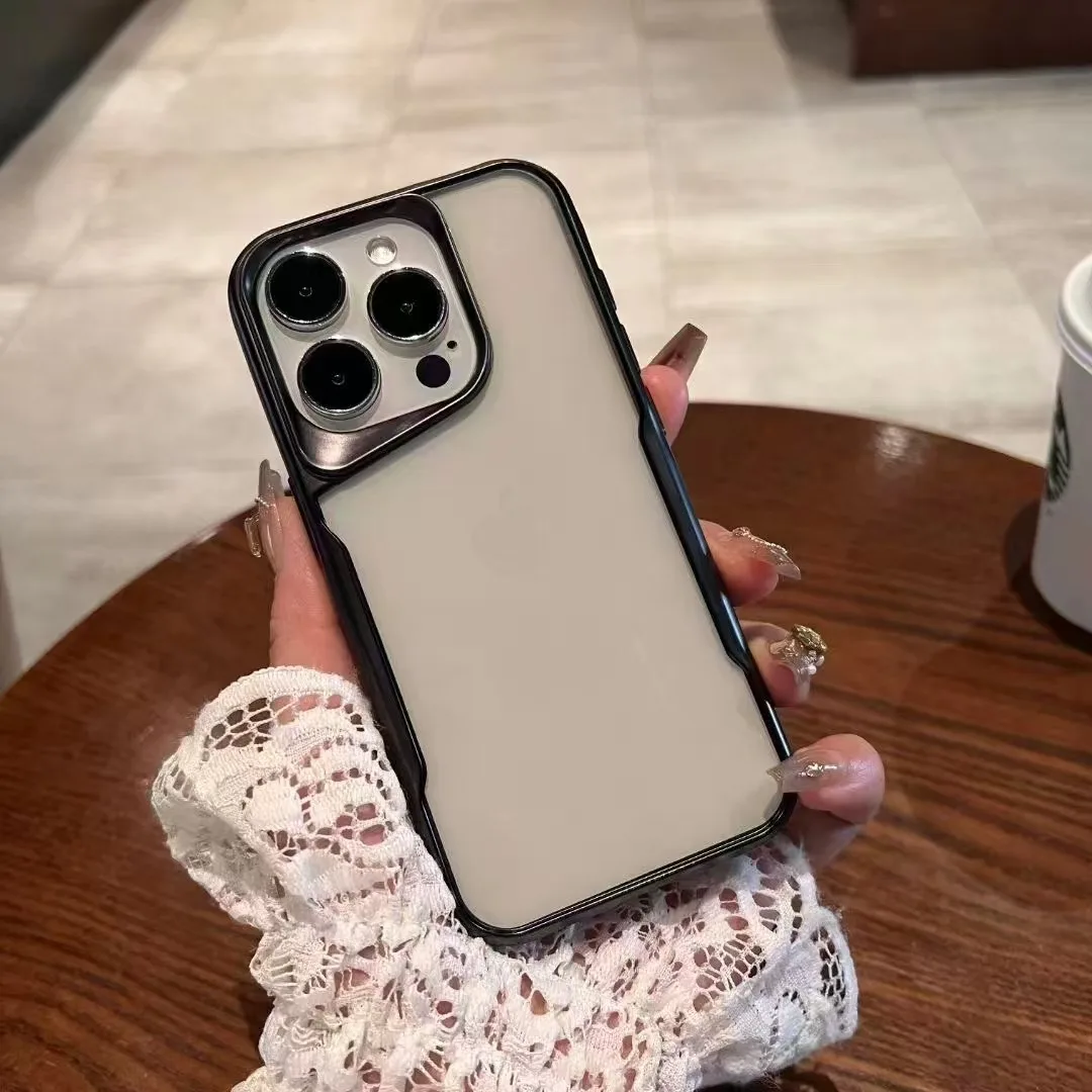 

Luxury Plating Slender Waist Phone Case For iPhone 15 14 13 12 11 Pro Max Lens Protection Electroplating Frame Transparent Cover