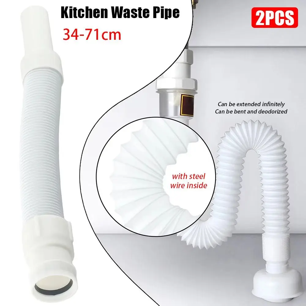 

2 шт. сантехнический шланг, мусорная труба, умывальник для ванной комнаты, гибкая растягивающаяся кухонная канализационная труба со стальной проволокой внутри 34-71 см