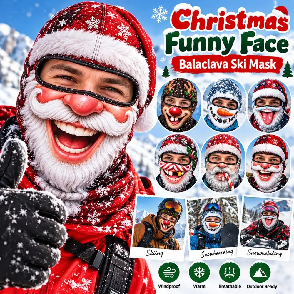 3D Printed Full Face Christmas Funny Ski Mask Snowflake Pattern Full Coverage Old Man Balaclava Face Mask Stretch