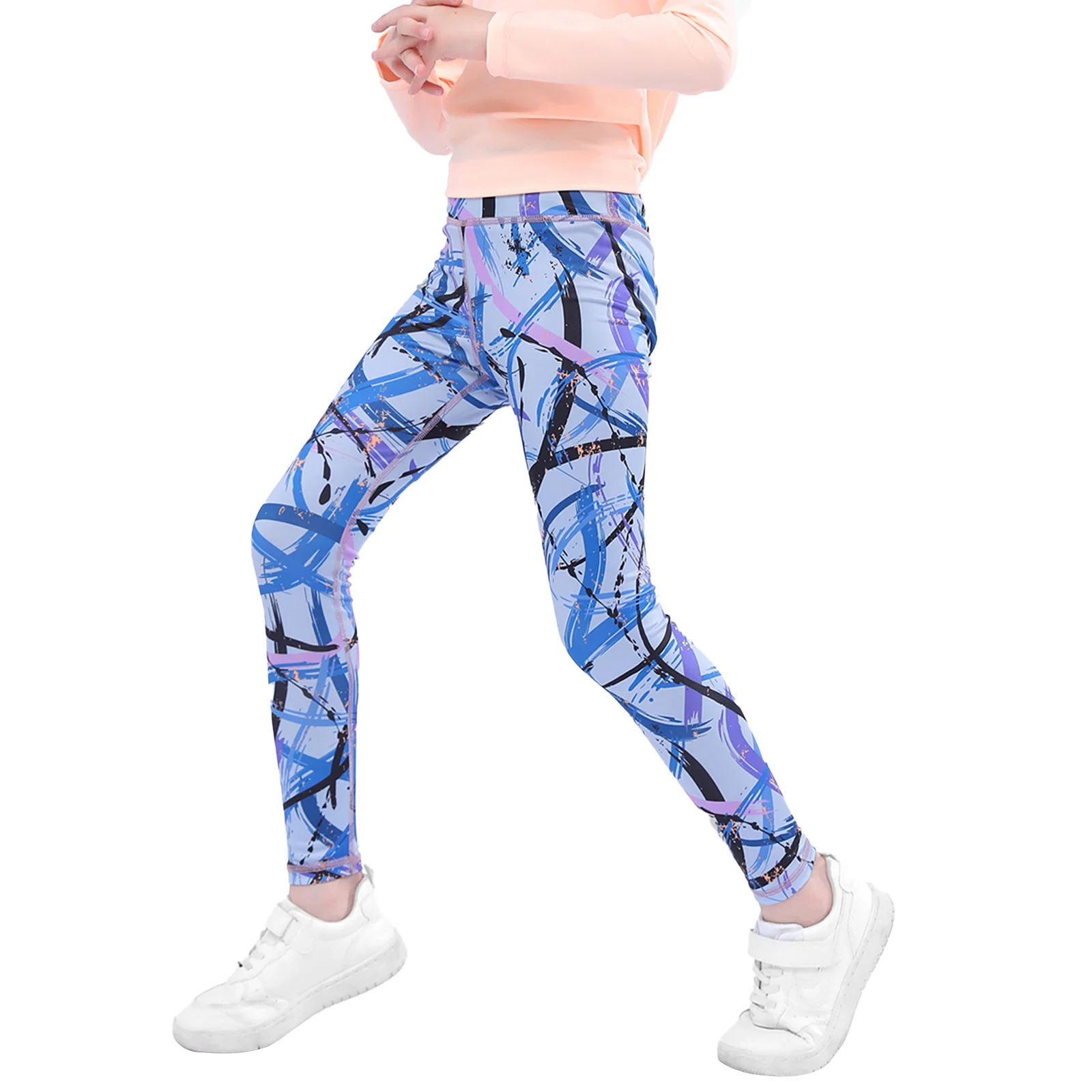 

Kids Girls Sport Pants Summer Gym Yoga Workout Dance Stretchy Tight Leggings Children Floral Print High Waist Fitness Trousers