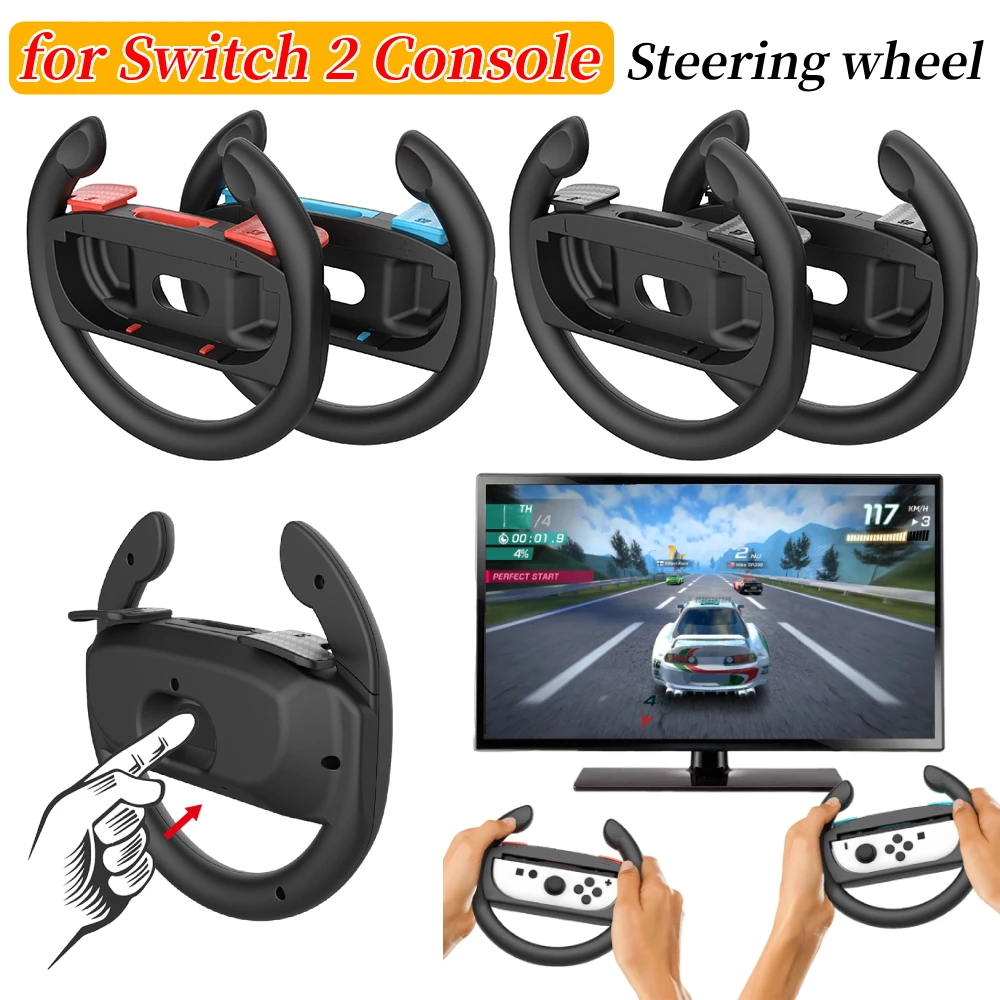 

2Pcs Racing Steering Wheels for Switch 2 Left Right Game Steering Wheel Handle Stand Holder for Switch 2 Gaming Accessories