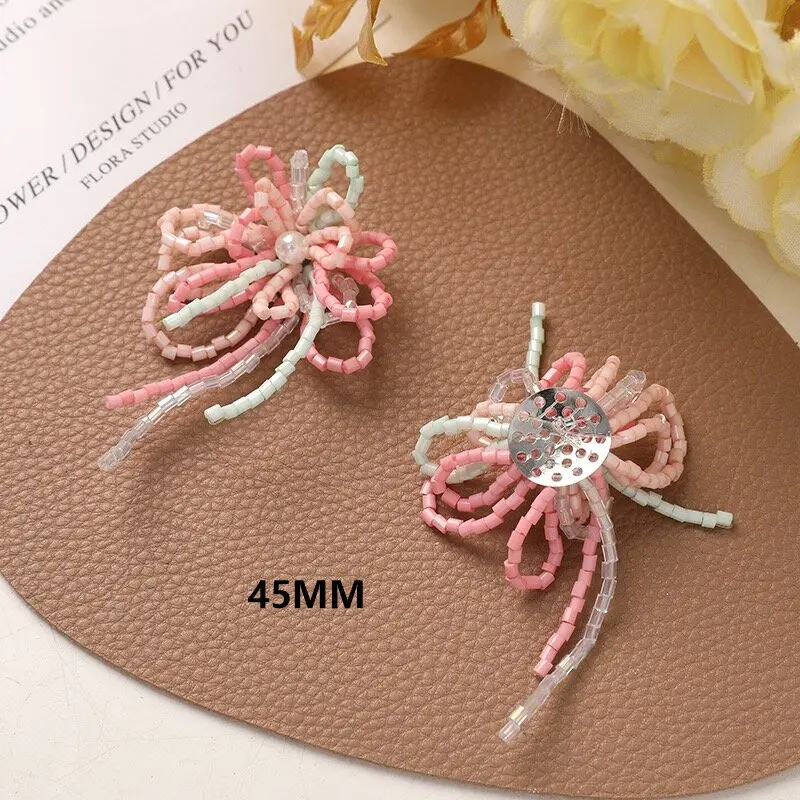 Розовые хрустальные бусины из бисера, цветочное украшение, 3 шт., оптовая продажа, бусина, флора, пуговица, свадебные украшения, аксессуар