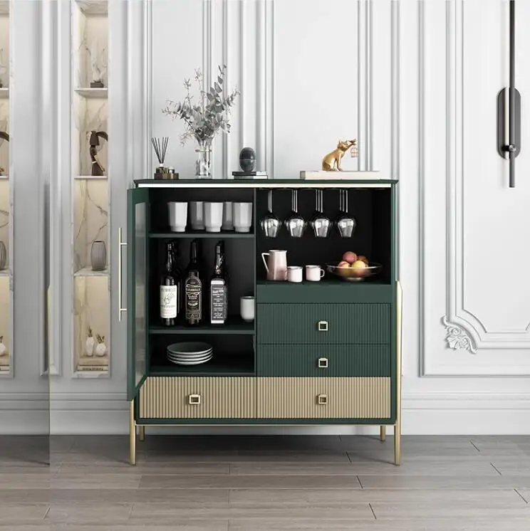 Side cabinet Solid wood tea cabinet Side cabinet Multi-functional storage wine cabinet minimalist toughened glass door