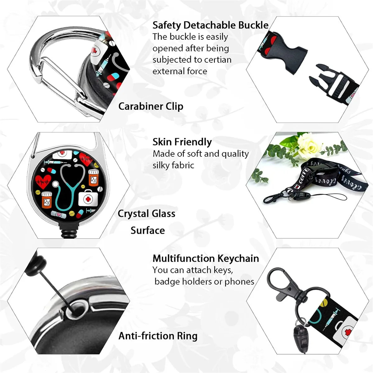 ID Badge Holder with Lanyard Badge Reel Retractable, ID Holder Keychain Clip Name Tag ID Card Holder for Work Office