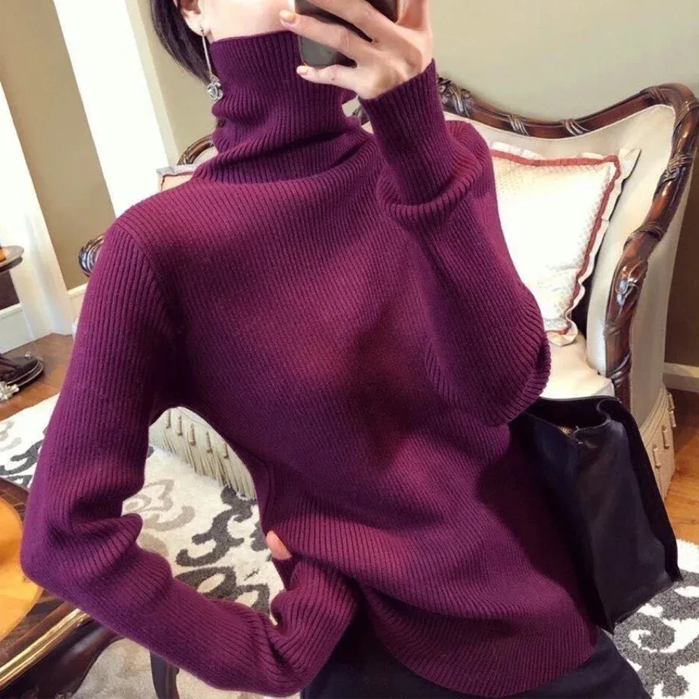 

Women's Sweater Tops T-shirts Elegant Green Pink Blue Black White S-3XL T Shirts High Collar Long Sleeves Stylish Trendy Tees