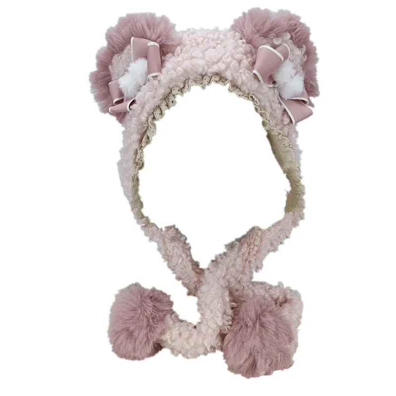 Original Bear Ears Ushanka Thickened Fleece Warm Earflaps Cap Cute Sweet Lolita Hat