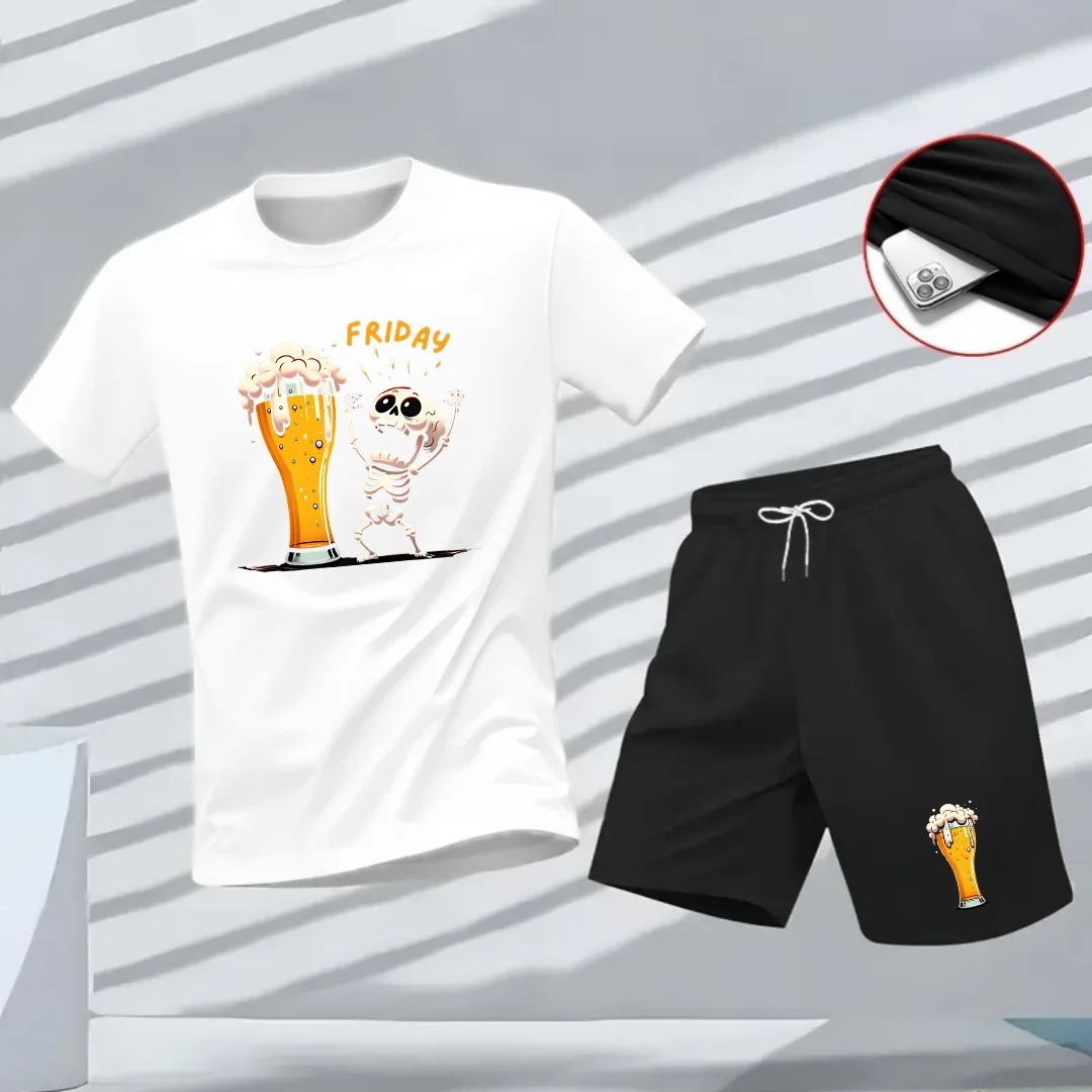 

This summer's best-selling beer T-shirt is an interesting and fashionable new men's T-shirt. It's a casual O-neck short-sleeved