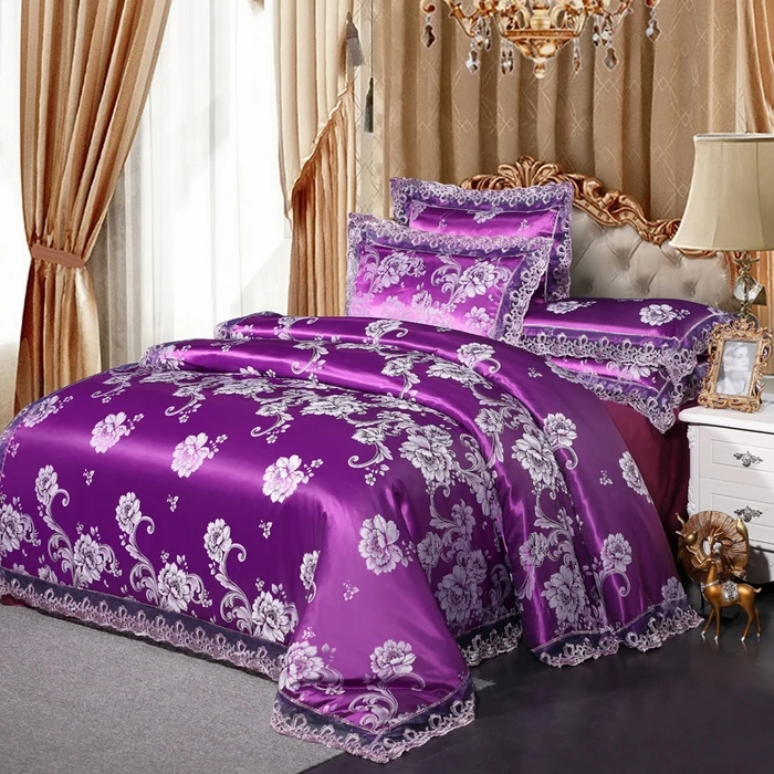 European Classical Luxury 4PCS Bedding Set Jacquard Tencel Modal Comforter Cover with Lace Sheet Pillowcases for King Queen Size - view 2