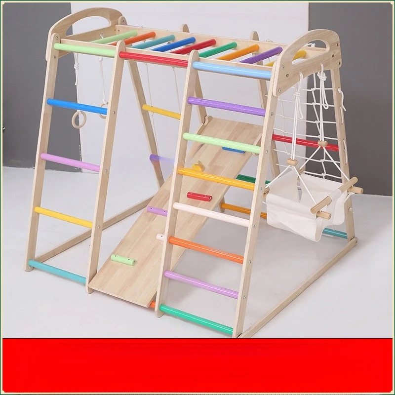 Solid wood children's climbing frame indoor household small family playground baby rock climbing slide swing combination