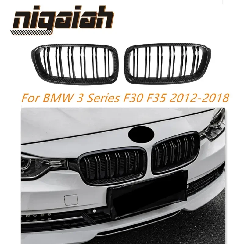 

For BMW 3 Series F30 F31 F35 2012-2018 320i 325i 328i Kidney Grille Glossy Black Dry Carbon Fiber & ABS Car Styling