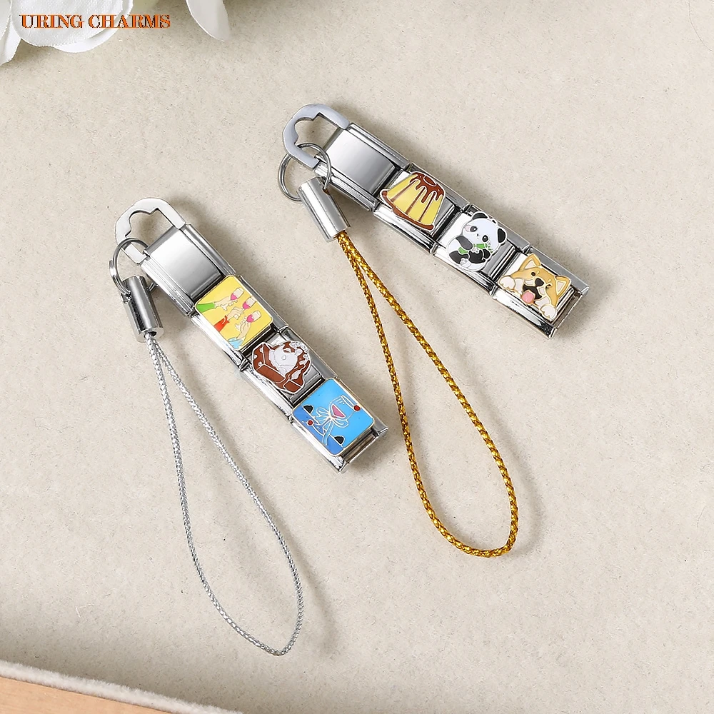 URING Schlüsselanhänger mit buntem Seil, passend für 9 mm italienischen Charme, Edelstahl, Herstellung von DIY-Charms, weiblich, männlich, täglicher Schmuck, Geschenke – Detail 6