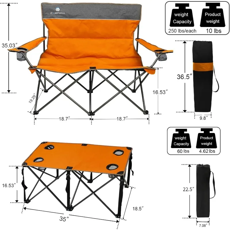 Camping Chair 4 Piece Set, Outdoor Folding Camping Chair with Table, Heavy Duty Lawn Chair with Cup Holder