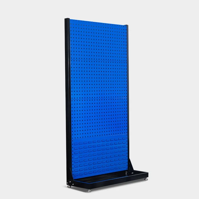 Double Sided Mobile Pegboard Tool Rack With Square Hole Hanging Panel And Hooks For Workshop Garage Tool Storage And DisplayRack