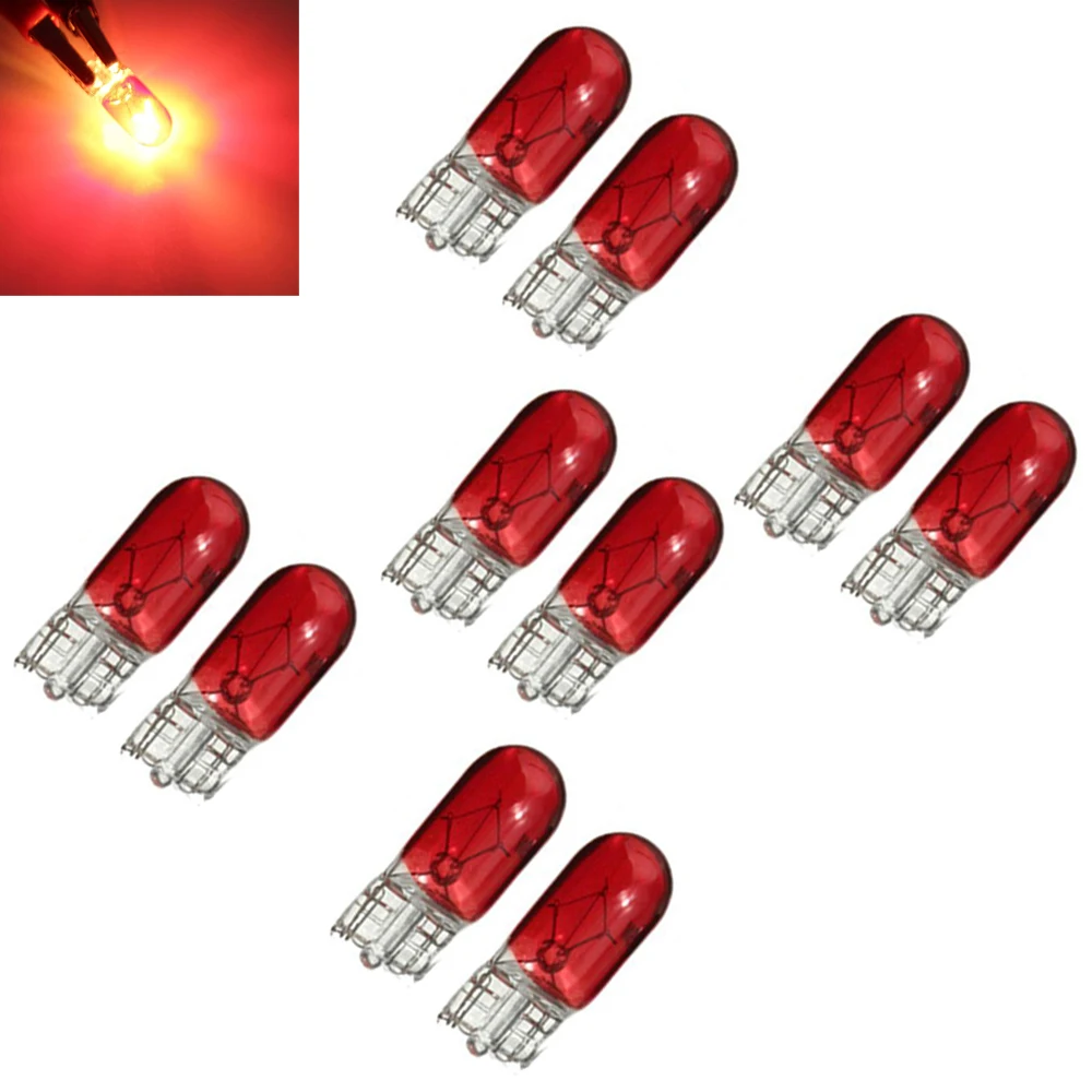 10pcs Red T10 501 W5W 194 12V 5W Wedge Car Auto Interior Side Light Dashboard Dash Panel Gauge Bulb Accessories For Car Styling