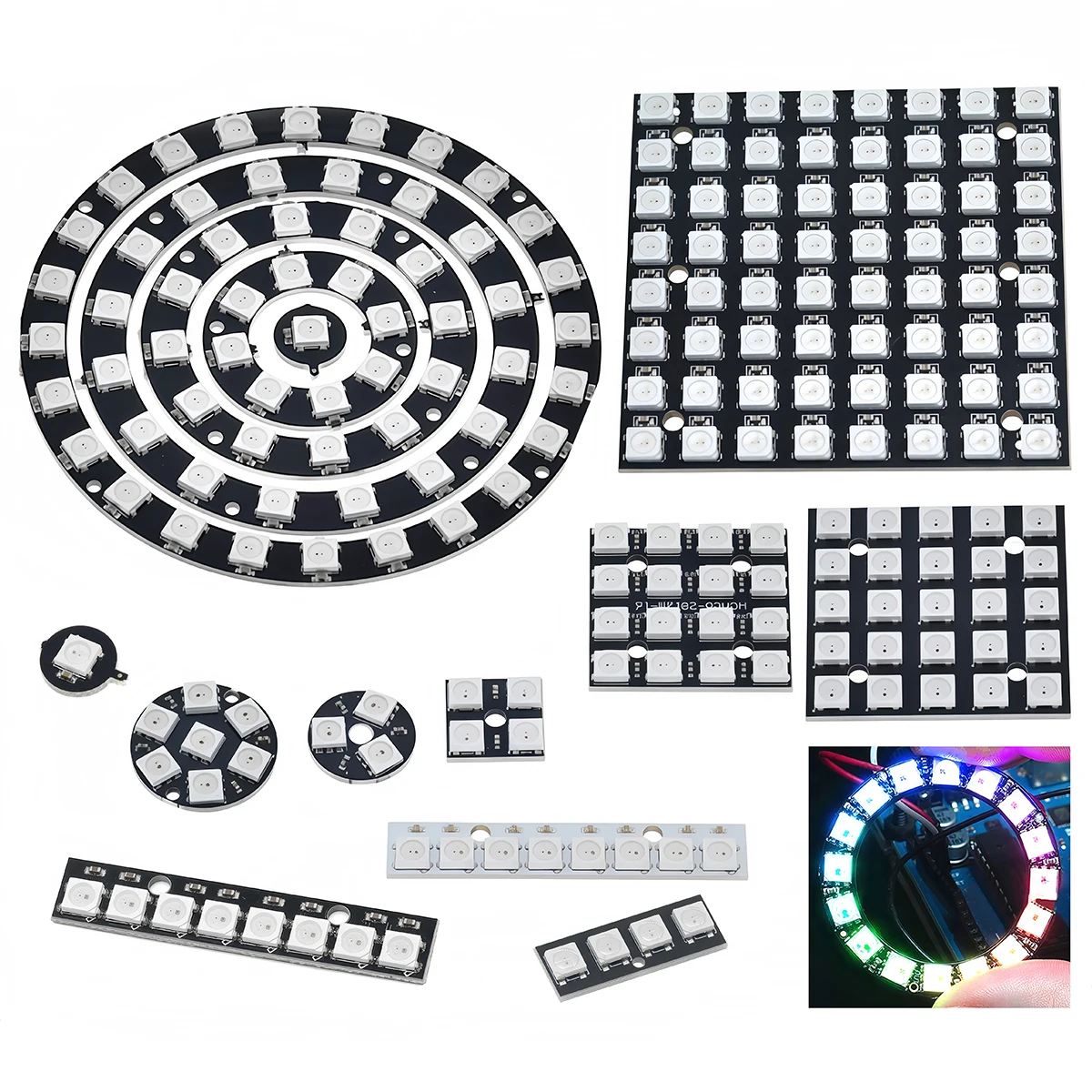 WS2812 5050 RGB LED Ring 1Bit 4Bit 8Bit 12Bit 16Bit 24Bit 32Bit 64 Bits 8x8 Ring Lamp Light + Integrated Drivers for Arduino DIY