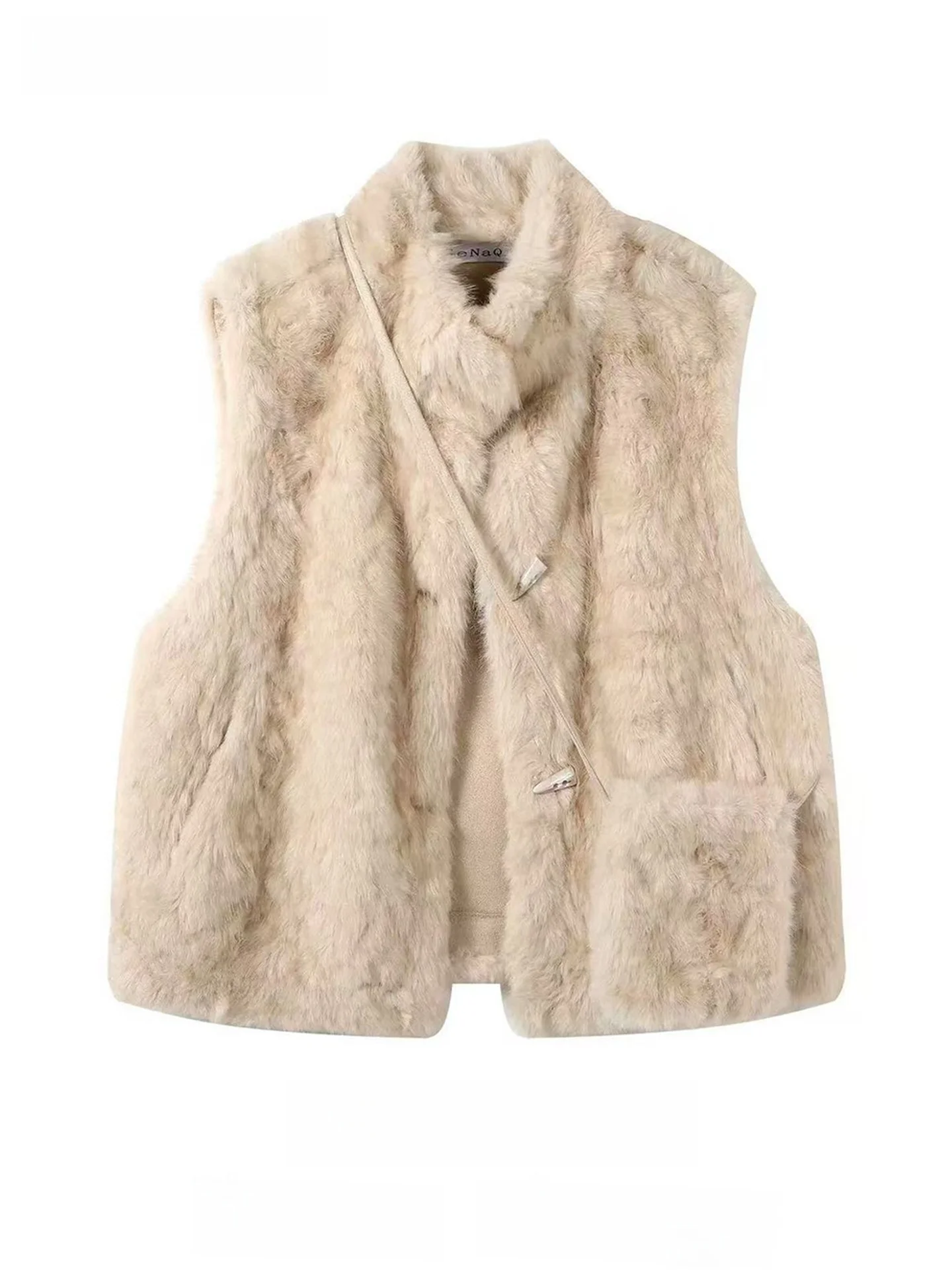 

Ele Women's Fur Jaet 2025 Autumn Winter New Sle Eco-Friendly Rabbit Fur Vest Warmth ort Coat Button Closure