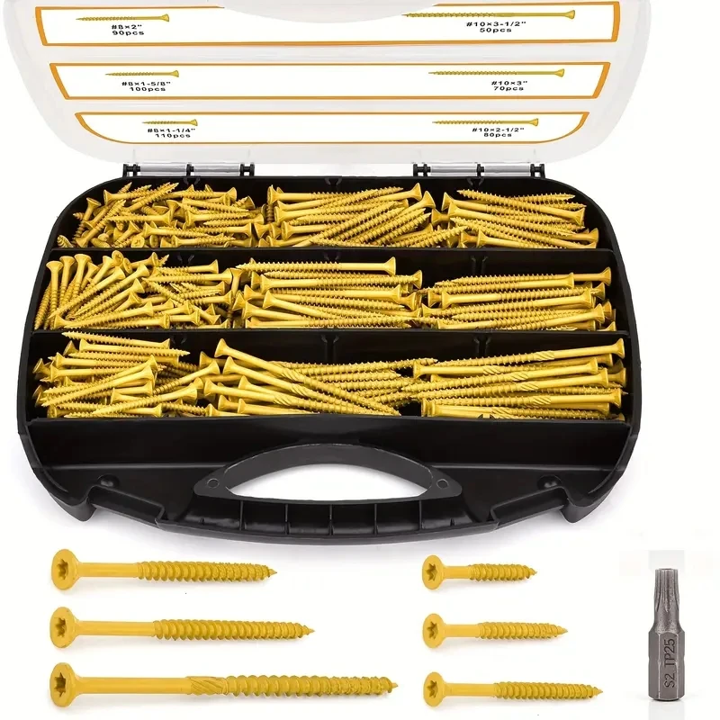 

500 шт. # 8 и # 10 шурупов по дереву, длина от 1-1/4 до 3-1/2", устойчивое к ржавчине эпоксидное покрытие, ведущие головки PLX/звездочки.