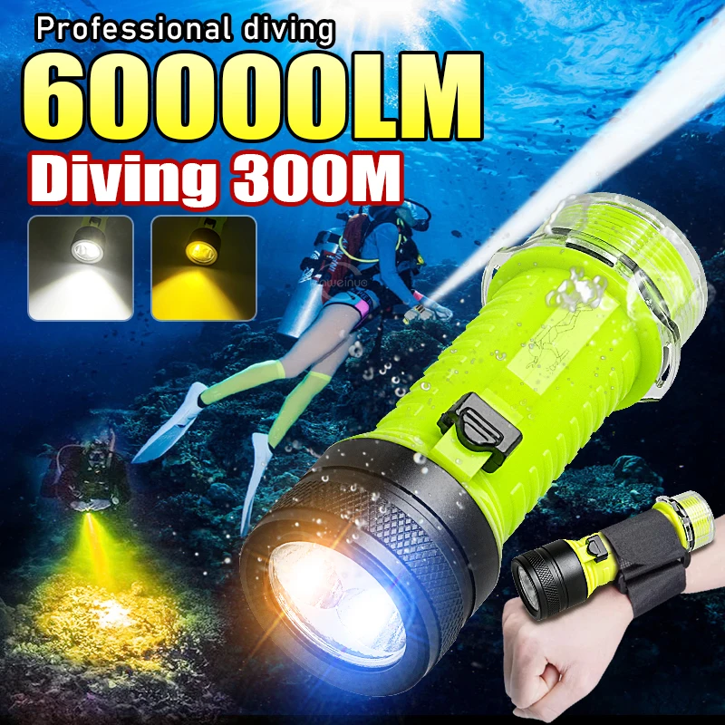 

Super Powerful Professional Diving Flashlight 2*XHP100 LED Underwater Lantern IPX8 Waterproof Diving Torch With Fishing Hunting