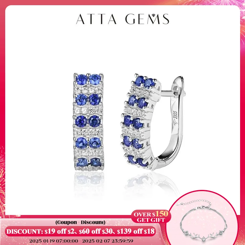 ATTAGEMS Created Blue Sapphire Clip Earrings For Women Girl Real 925 Sterling Silver Created Sapphire Earrings for Wedding Party