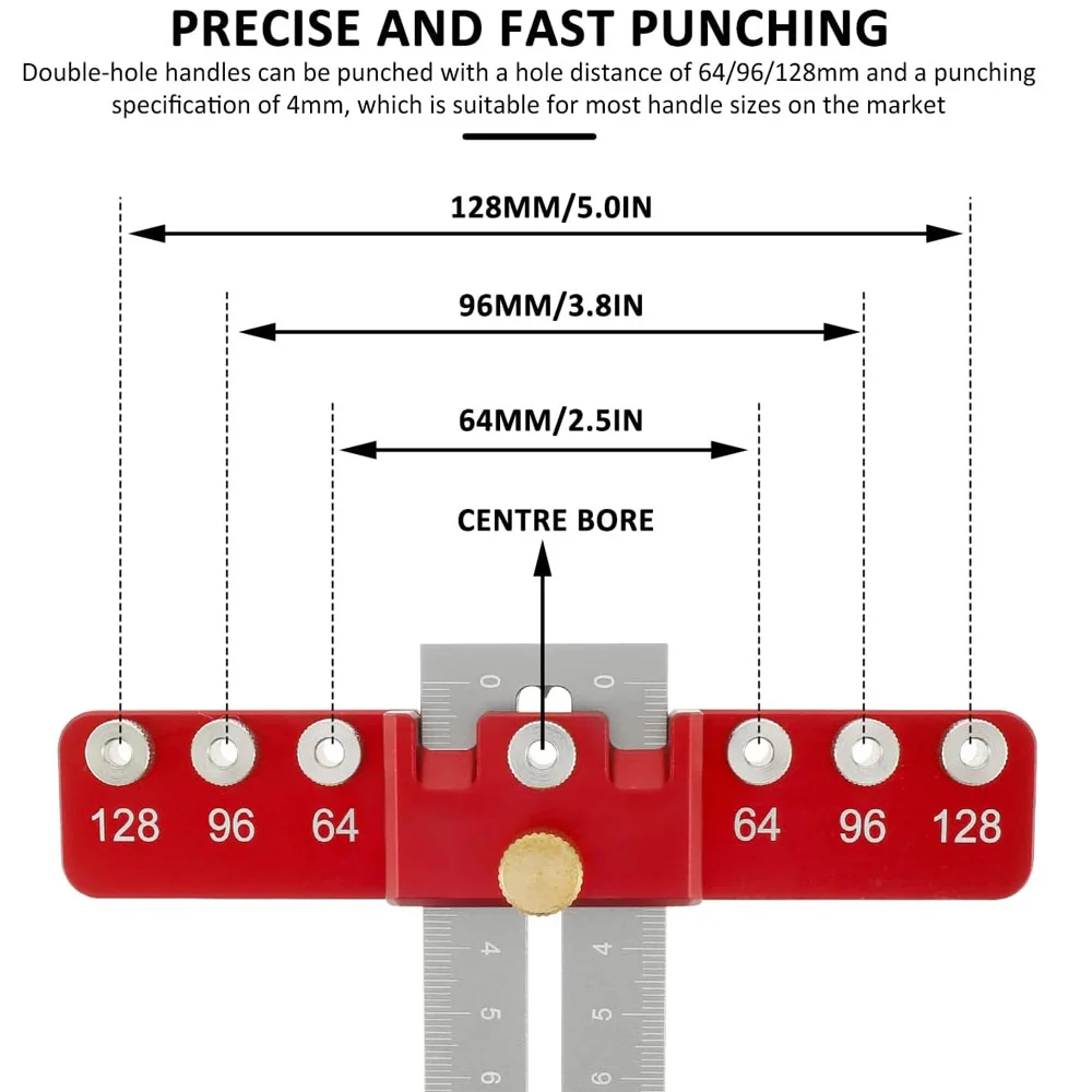 Cabinet Hardware Jig, Hole Spacing Cabinet Handle Template Tool Doweling Jig, Aluminum Alloy Punch Locator Drill Guide for Door