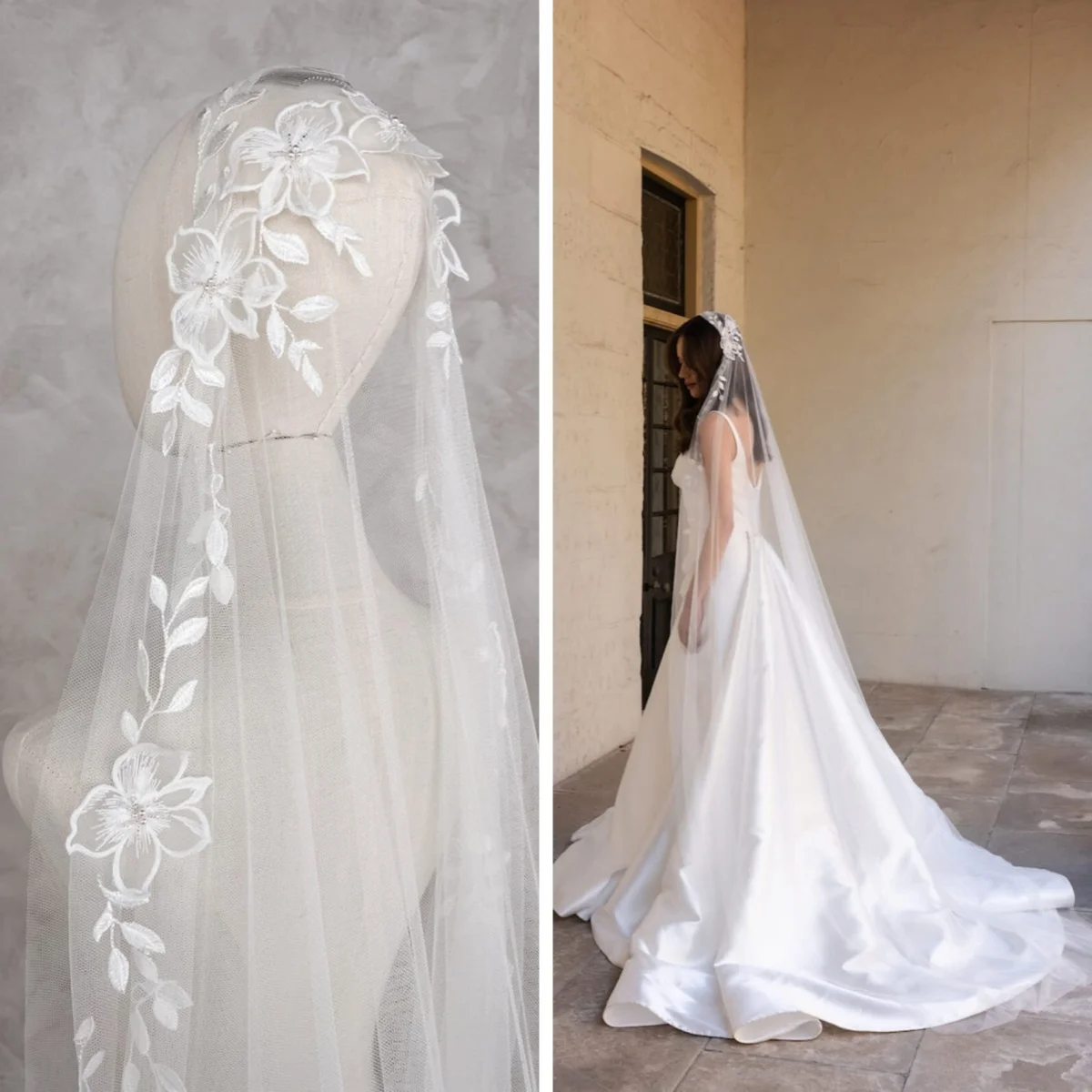 

Real Image Champagne 3M 1L White Ivory Bridal Cathedral Length Veil Top Lace Appliqued Long Wedding Free Comb Custom Made Veils