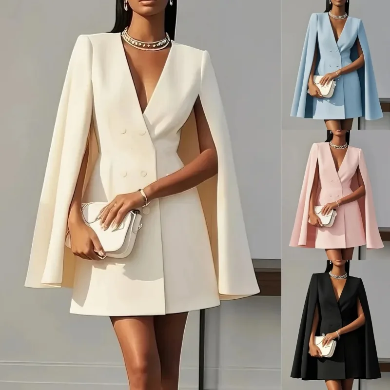 

Women's Autumn Spring Dress Suit Double Breasted Shawl Cape Pure Color Simple Comfortable Loose Casual Design Niche Versatile
