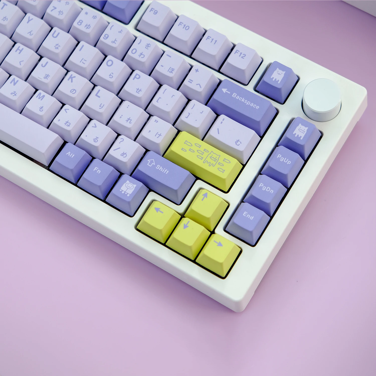 KYOMOT Purple Cat Theme Keycap PBT Cherry Profile Customization Language Kor Jap Anime Keycaps for MX Switch Mechanical Keyboard