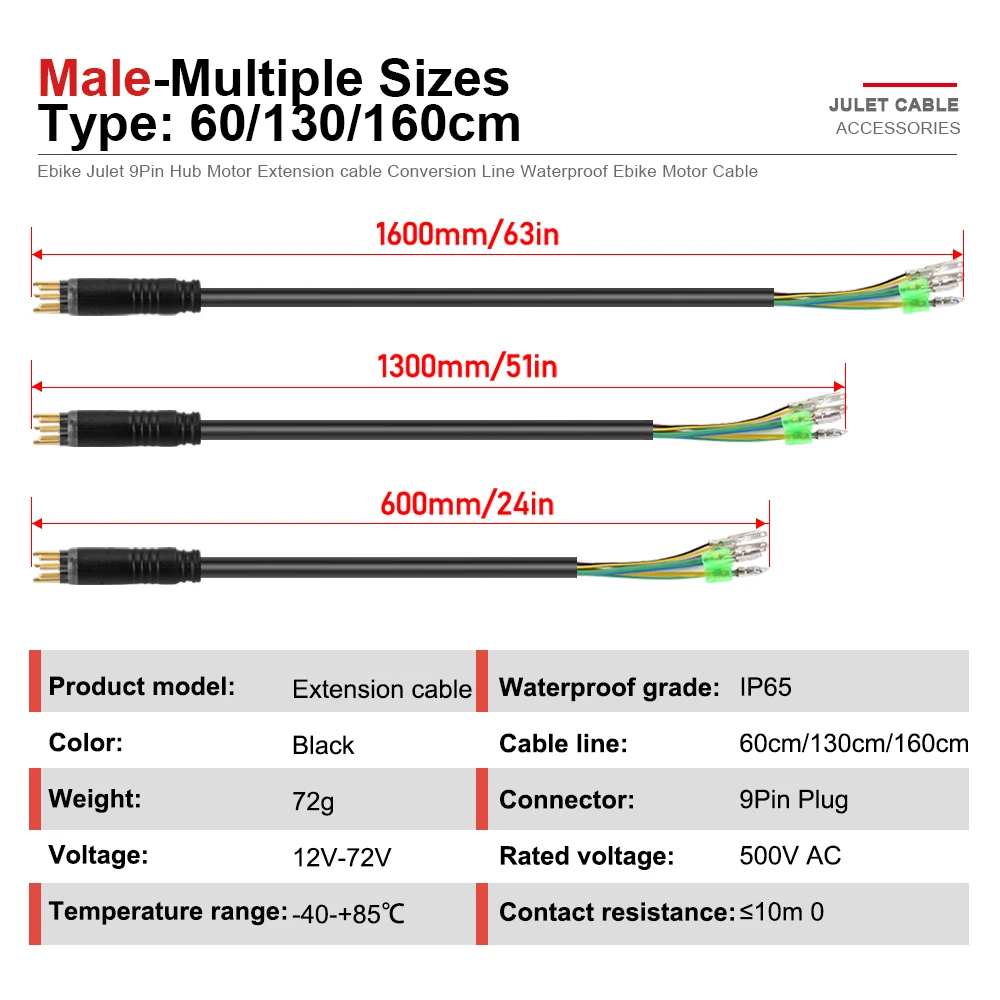 9 Pin Julet Wheel Hub Motor Cable E-bike motor Extension cable Electric Bike Motor Cable For Electric Bicycle Accessories view 3