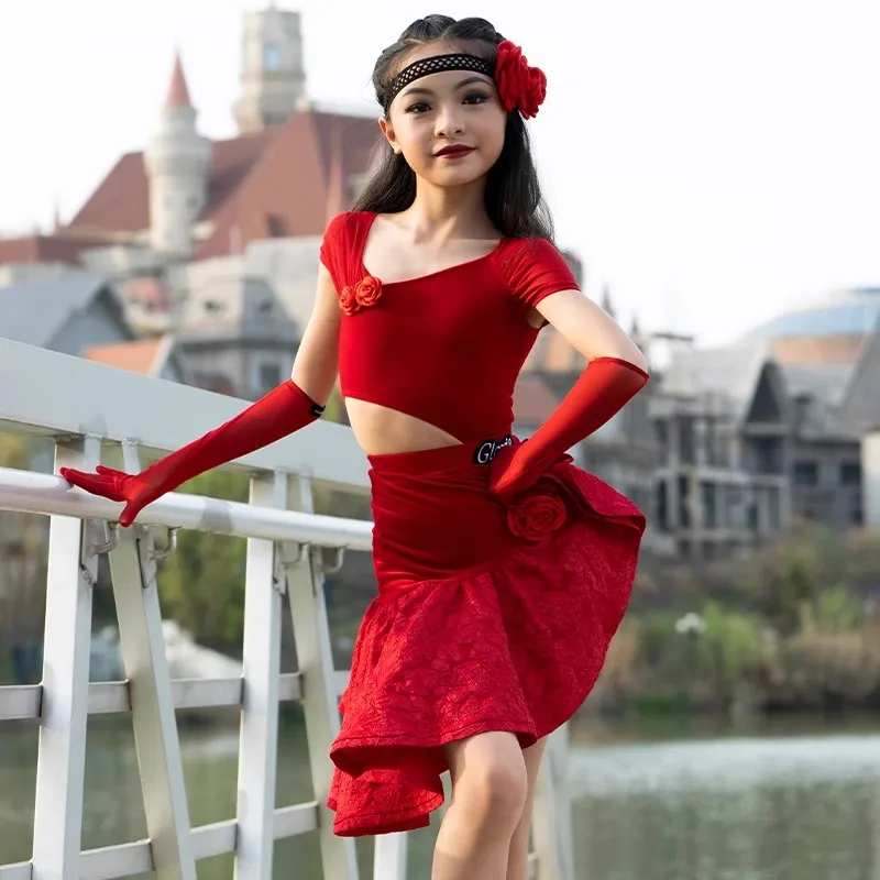 

customized women's adult girl Latin dance performance costumeshort sleeved high-end large skirt set fringe dress tassel skirt