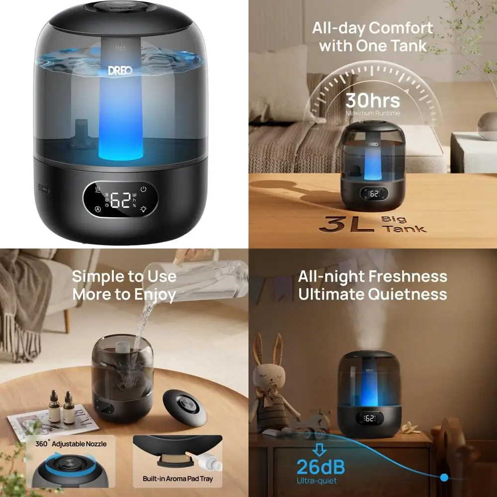 

Ультразвуковой увлажнитель воздуха с верхней заливкой, 3 л, таймер на 30 часов, бесшумный (26 дБ), датчик влажности, ночник для больших помещений, детских комнат, растений, 360° ° Ми